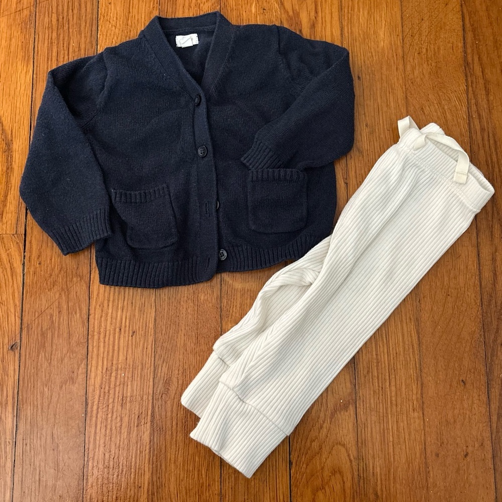 GAP Navy Knit Button Cardigan with Cream Pants